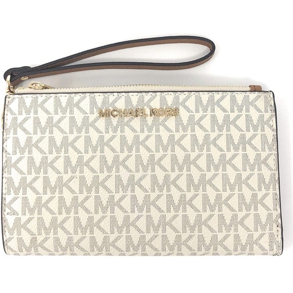 Michael Kors Handbags - New Michael Kors Jet Set Travel Double Zip Wristlet - Signature PVC